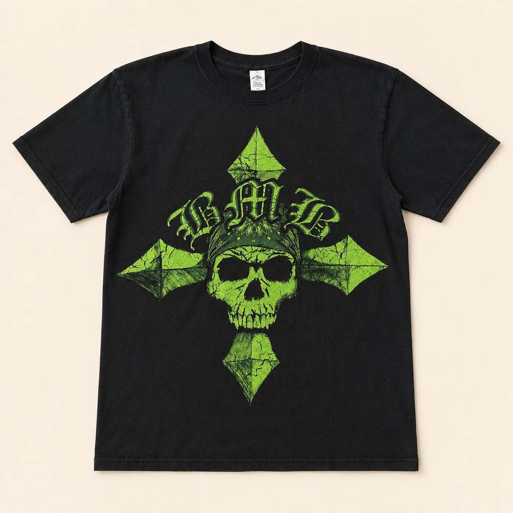 Bret‎ Michaels Band Skull Graphic Tee Black Rock Y2K Goth Punk Medium